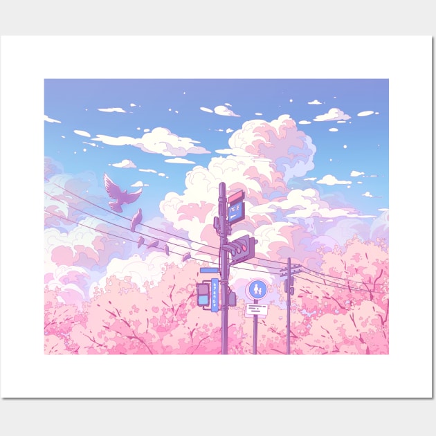 The beautiful sky, traffic lights, and pigeons Wall Art by AnGo